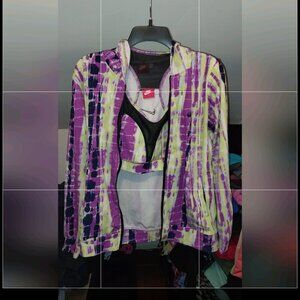 Nike Tie Dye Purple and Yellow Bomber Jacket With Matching Sports Bra